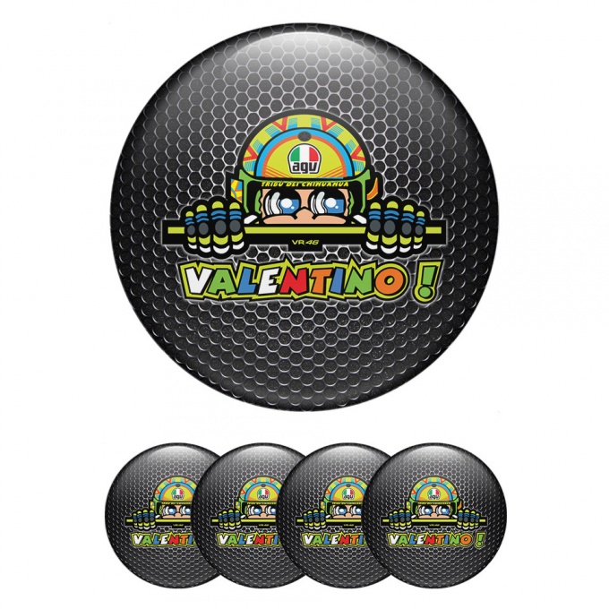 Valentino Rossi Center Caps Wheel Emblem Black honeycomb multicolored logo