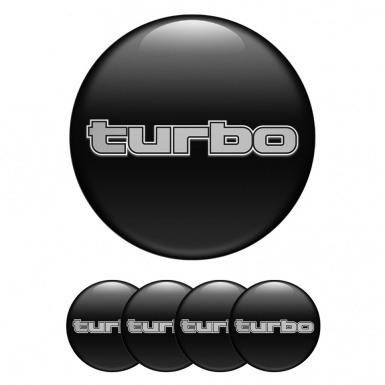 TurboR Wheel Hub Emblems Black with Gray lettering