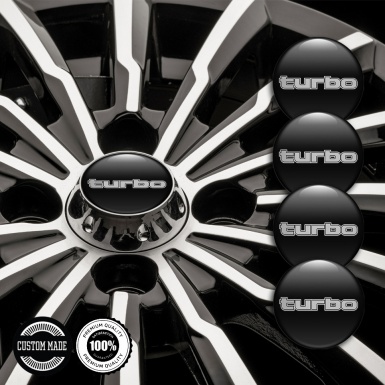 TurboR Wheel Hub Emblems Black with Gray lettering