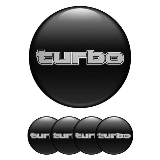 TurboR Wheel Hub Emblems Black with Gray lettering