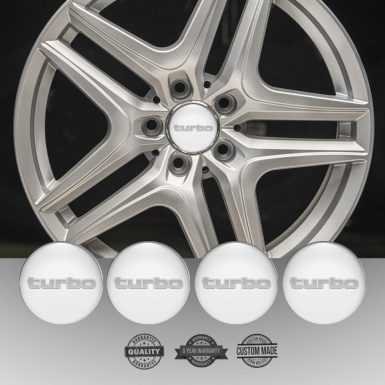 TurboR Wheel Emblems for Center Caps White with Gray logo 2