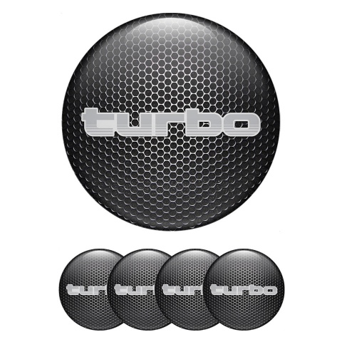 TurboR Wheel Hub Emblems Black honeycomb with Gray logo