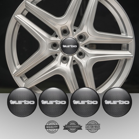 TurboR Wheel Hub Emblems Black honeycomb with Gray logo