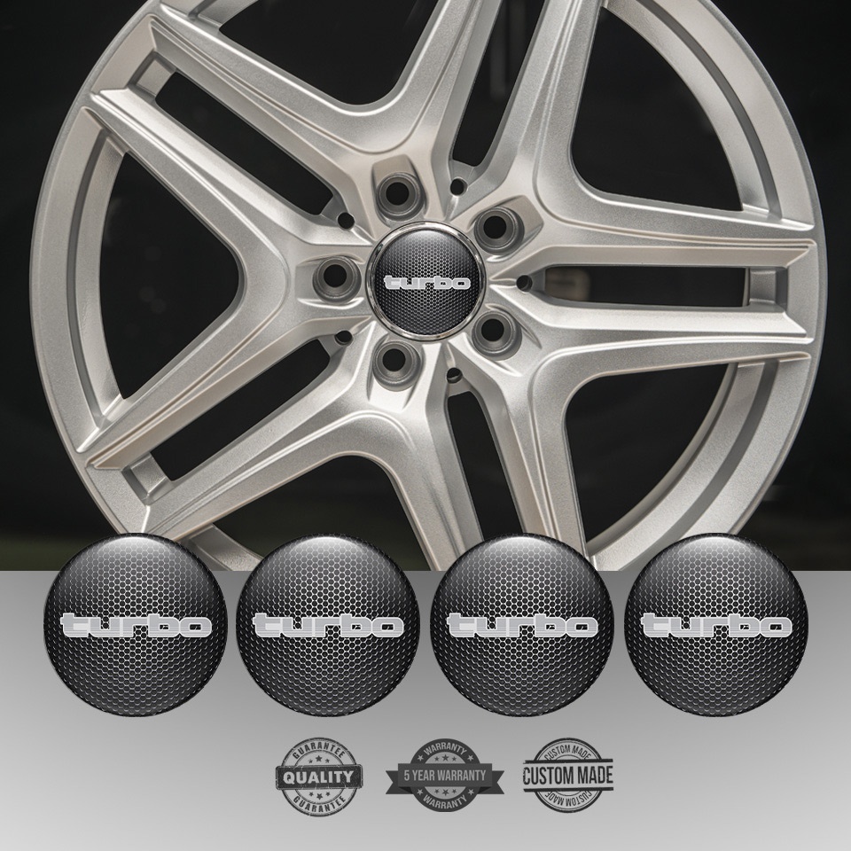 TurboR Wheel Hub Emblems Black honeycomb with Gray logo | Wheel Emblems ...