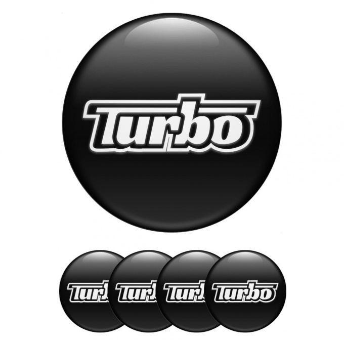 TurboR Wheel Hub Emblems Black with White logo