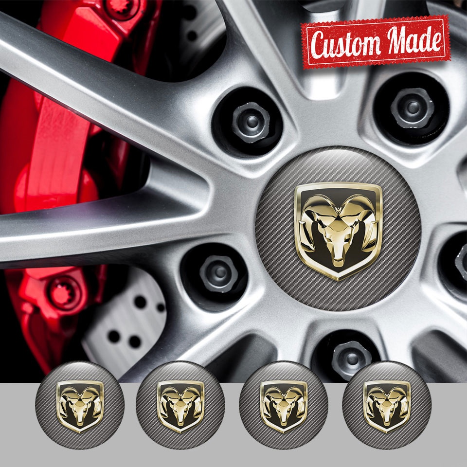 Dodge Wheel Emblems for Center Caps Carbon Gold Tone Logo | Wheel ...