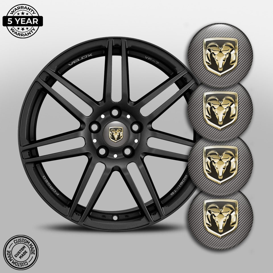 Dodge Wheel Emblems for Center Caps Carbon Gold Tone Logo | Wheel ...