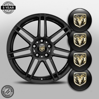 Dodge Wheel Emblems for Center Caps Black Base Gold Logo