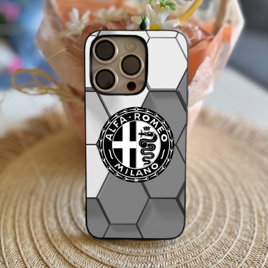 Alfa Romeo Gray iPhone Case with Black & White Logo Honeycomb Model