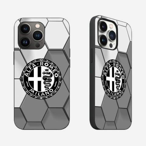 Alfa Romeo Gray iPhone Case with Black & White Logo Honeycomb Model