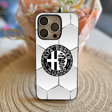 Alfa Romeo White iPhone Case with Black & White Logo Honeycomb Model