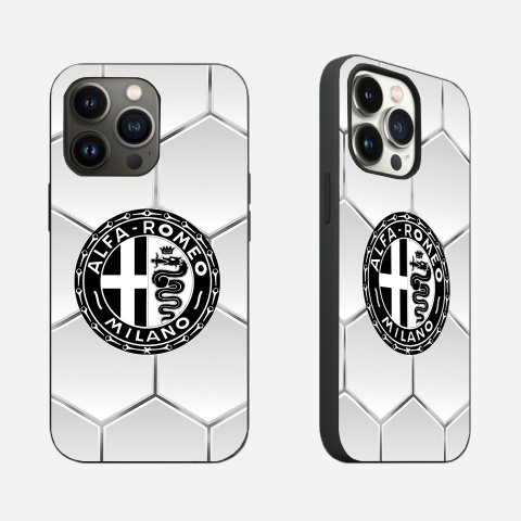 Alfa Romeo White iPhone Case with Black & White Logo Honeycomb Model