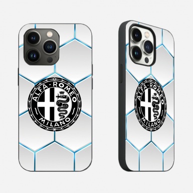 Alfa Romeo  iPhone White Case with Black & White Logo Honeycomb Model