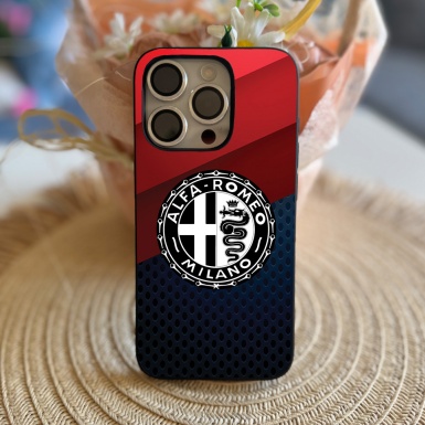 Alfa Romeo Black iPhone Case with Black & White Logo Honeycomb Model