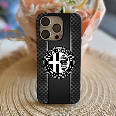 Alfa Romeo iPhone Case with Design Logo and Grid Carbon Effect