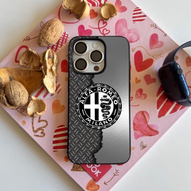 Alfa Romeo iPhone Case with Design Logo and Steel Effect