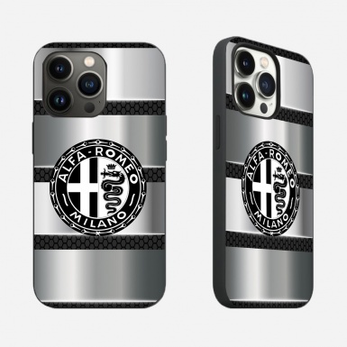 Alfa Romeo iPhone Case with Design Logo and Stainless Steel Effect