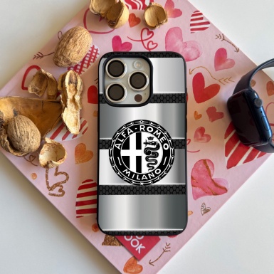 Alfa Romeo iPhone Case with Design Logo and Stainless Steel Effect