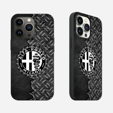 Alfa Romeo iPhone Case with Design Logo and Black Metal Effect