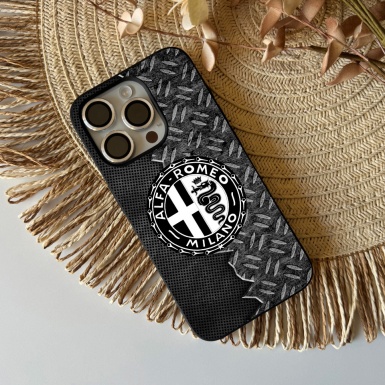 Alfa Romeo iPhone Case with Design Logo and Black Metal Effect