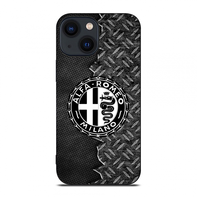 Alfa Romeo iPhone Case with Design Logo and Black Metal Effect