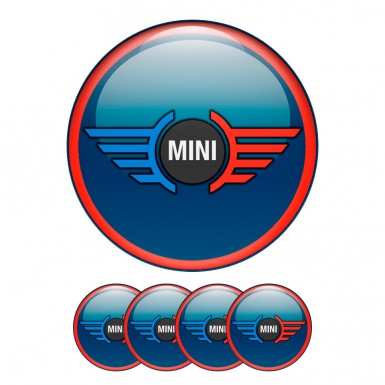 Mini Cooper Domed Stickers Wheel Cap Navy Red Ring