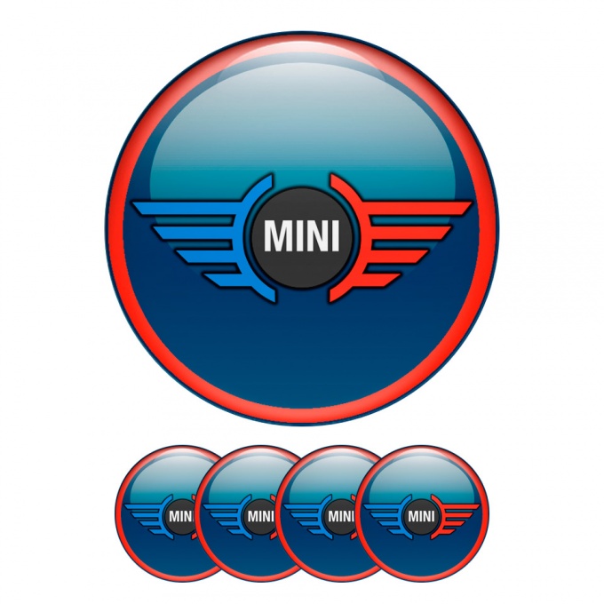 Mini Cooper Domed Stickers Wheel Cap Navy Red Ring