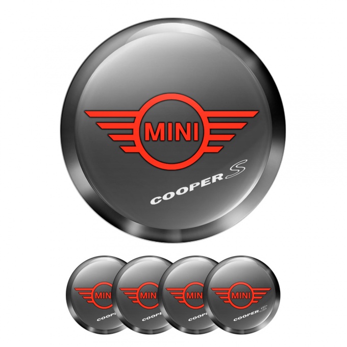 Mini Cooper S Domed Stickers Wheel Cap Red Logo