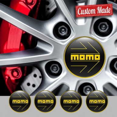 Momo Wheel Emblems Black Base Yellow Logo