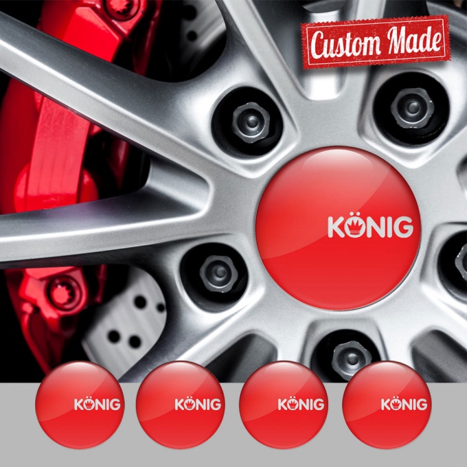 Konig Emblems for Wheel Center Caps White Logo 3D Red Edition