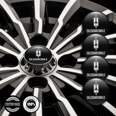 Oldsmobile Wheel Emblems for Center Caps White Logo Black Edition