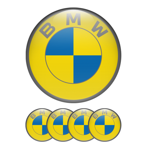BMW Wheel Cap Emblems Yellow Blue Logo