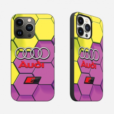 Audi iPhone case with purple yellow background with logo