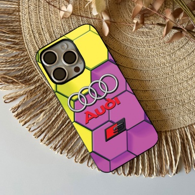 Audi iPhone case with purple yellow background with logo