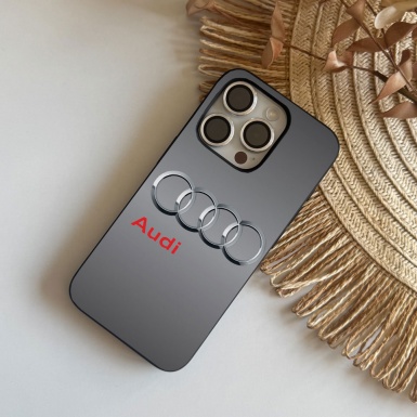 Audi iPhone case in stainless steel color with logo