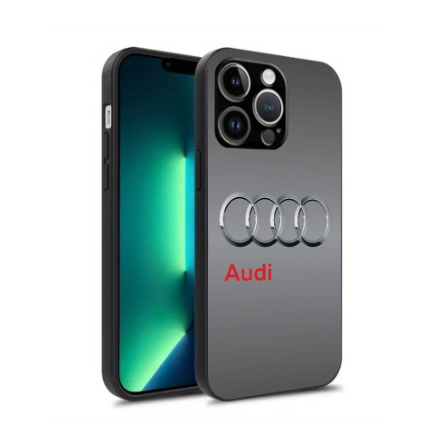 Audi iPhone case in stainless steel color with logo