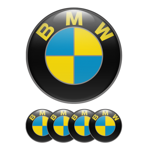 BMW Wheel Cap Emblems Black Yellow Blue Logo