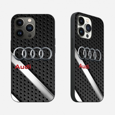 Audi black iPhone case with gray stripe and logo