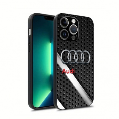 Audi black iPhone case with gray stripe and logo