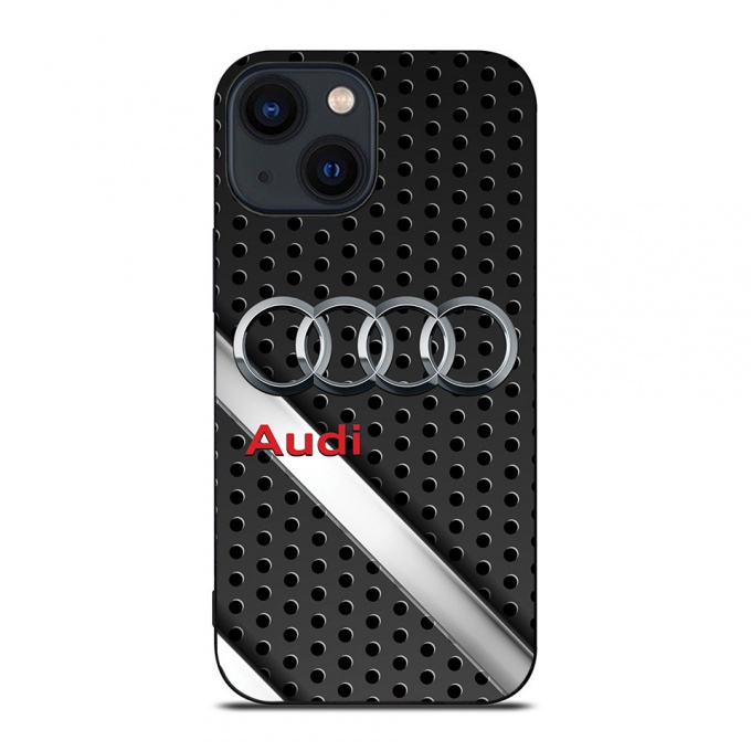 Audi black iPhone case with gray stripe and logo