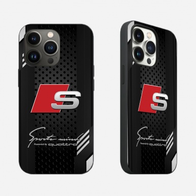 Audi iPhone case black with white stripes with logo