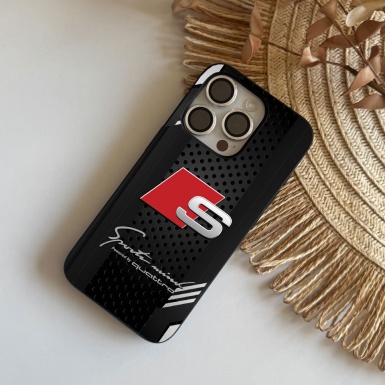 Audi iPhone case black with white stripes with logo