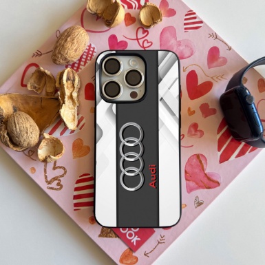 Audi iPhone case with logo in the center color white gray 002