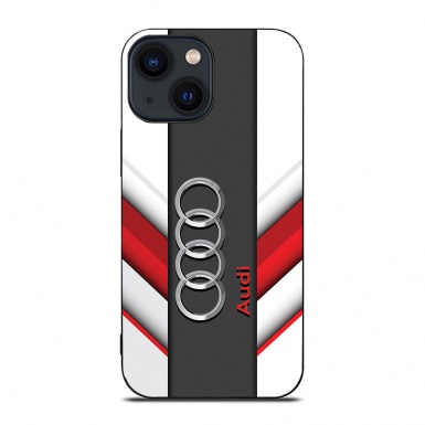 Audi case for an iPhone with an emblem in the center color white red gray 006