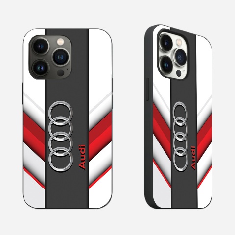 Audi case for an iPhone with an emblem in the center color white red gray 006