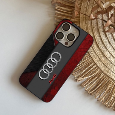 Audi case for iPhone burgundy and gray with logo in the center 012