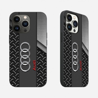 Audi iPhone case with wallpaper metal gray black with logo 013