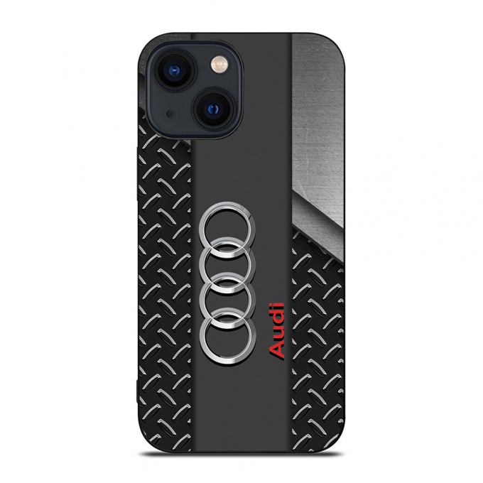 Audi iPhone case with wallpaper metal gray black with logo 013