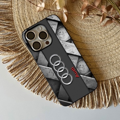 Audi iPhone case gray intertwined elements with logo 015