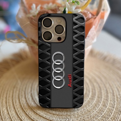 Audi iPhone case black with rhombus shapes and logo 017